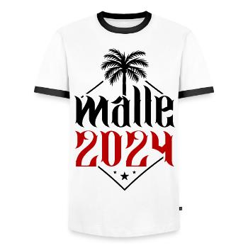 Malle 2024 - Männer Kontrast-T-Shirt - Weiß/Schwarz - Vorne - AI Model Female 172 light (172cm) & AI Model Male 178 dark (178cm)