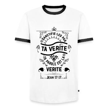 Jean 1717 noir - T-shirt contrasté Homme - blanc/noir - Devant - AI Model Female 172 light (172cm) & AI Model Male 178 dark (178cm)