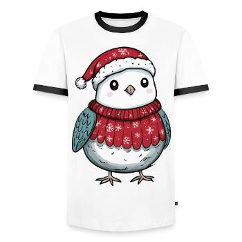 Taube Vogel Weihnachten Comic - Männer Kontrast-T-Shirt - Weiß/Schwarz - Vorne - AI Model Female 172 light (172cm) & AI Model Male 178 dark (178cm)