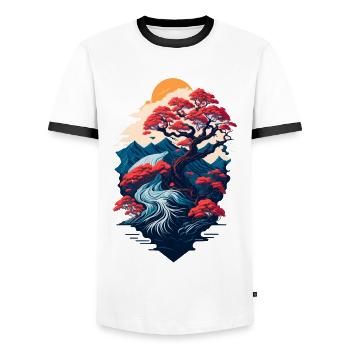 Beautiful bonsai tree scenery - Men's Ringer Shirt - white/black - Front - AI Model Female 172 light (172cm) & AI Model Male 178 dark (178cm)