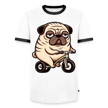 Lustiger Mops Hund auf Fahrrad Dreirad Laufrad - Männer Kontrast-T-Shirt - Weiß/Schwarz - Vorne - AI Model Female 172 light (172cm) & AI Model Male 178 dark (178cm)