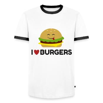 Ich liebe Burger - Männer Kontrast-T-Shirt - Weiß/Schwarz - Vorne - AI Model Female 172 light (172cm) & AI Model Male 178 dark (178cm)