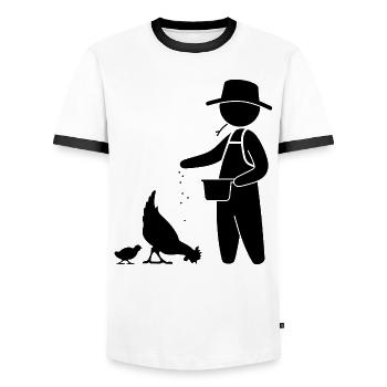 Fermier nourrir les poules - T-shirt contrasté Homme - blanc/noir - Devant - AI Model Female 172 light (172cm) & AI Model Male 178 dark (178cm)
