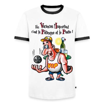 Pétanque VIP - T-shirt contrasté Homme - blanc/noir - Devant - AI Model Female 172 light (172cm) & AI Model Male 178 dark (178cm)