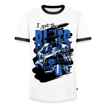 Got the blues - Men's Ringer Shirt - white/black - Front - AI Model Female 172 light (172cm) & AI Model Male 178 dark (178cm)
