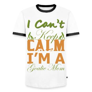 Lustiges Torwart-Mama-Geschenk – Ich kann nicht ruhig bleiben Hemd - Männer Kontrast-T-Shirt - Weiß/Schwarz - Vorne - AI Model Female 172 light (172cm) & AI Model Male 178 dark (178cm)