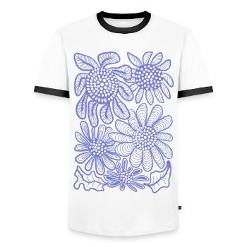 Blütenmuster - Männer Kontrast-T-Shirt - Weiß/Schwarz - Vorne - AI Model Female 172 light (172cm) & AI Model Male 178 dark (178cm)