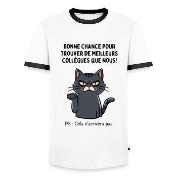 Depart Collegue de Travail Nouvel Emploi Bn chance - T-shirt contrasté Homme - blanc/noir - Devant - AI Model Female 172 light (172cm) & AI Model Male 178 dark (178cm)