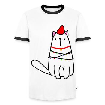 Cat Christmas Innocent - Men's Ringer Shirt - white/black - Front - AI Model Female 172 light (172cm) & AI Model Male 178 dark (178cm)