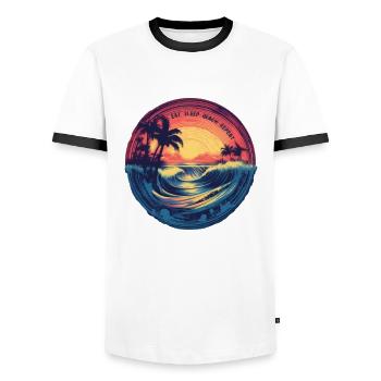 Plage - T-shirt contrasté Homme - blanc/noir - Devant - AI Model Female 172 light (172cm) & AI Model Male 178 dark (178cm)