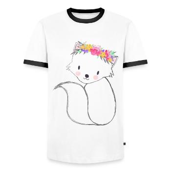 Kleiner süßer Fuchs mit Blumen - Männer Kontrast-T-Shirt - Weiß/Schwarz - Vorne - AI Model Female 172 light (172cm) & AI Model Male 178 dark (178cm)