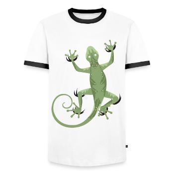 3D Gecko - Männer Kontrast-T-Shirt - Weiß/Schwarz - Vorne - AI Model Female 172 light (172cm) & AI Model Male 178 dark (178cm)