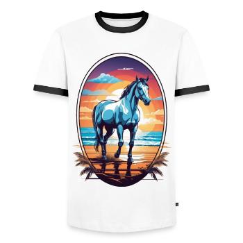 Horse on the beach - Men's Ringer Shirt - white/black - Front - AI Model Female 172 light (172cm) & AI Model Male 178 dark (178cm)