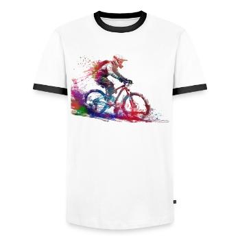 BMX rider #sport #bike - Men's Ringer Shirt - white/black - Front - AI Model Female 172 light (172cm) & AI Model Male 178 dark (178cm)