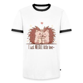 I Just Needle Little Love - Hedgehogs - Men's Ringer Shirt - white/black - Front - AI Model Female 172 light (172cm) & AI Model Male 178 dark (178cm)