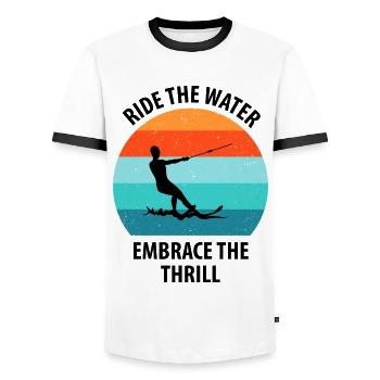 Water skis, water skis, water skiers - Men's Ringer Shirt - white/black - Front - AI Model Female 172 light (172cm) & AI Model Male 178 dark (178cm)