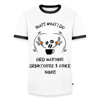 Bird Watching Bird Watching Birding Coffee - Men's Ringer Shirt - white/black - Front - AI Model Female 172 light (172cm) & AI Model Male 178 dark (178cm)