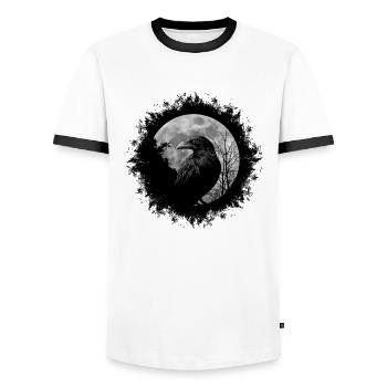 Black crow mystical raven at full moon - Men's Ringer Shirt - white/black - Front - AI Model Female 172 light (172cm) & AI Model Male 178 dark (178cm)