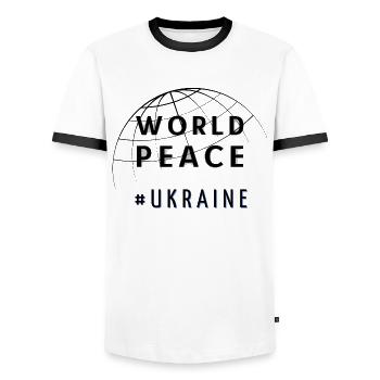 World Peace Symbol Welt Frieden Ukraine Russland - Männer Kontrast-T-Shirt - Weiß/Schwarz - Vorne - AI Model Female 172 light (172cm) & AI Model Male 178 dark (178cm)