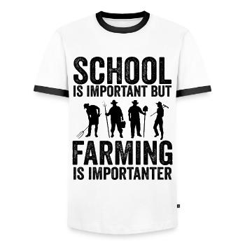Die Schule ist wichtig, aber die Landwirtschaft ist noch wichtiger - Männer Kontrast-T-Shirt - Weiß/Schwarz - Vorne - AI Model Female 172 light (172cm) & AI Model Male 178 dark (178cm)