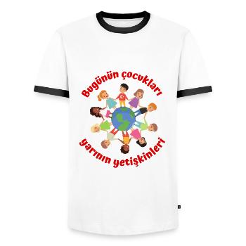 Bugünün çocukları yarının yetişkinleri - Männer Kontrast-T-Shirt - Weiß/Schwarz - Vorne - AI Model Female 172 light (172cm) & AI Model Male 178 dark (178cm)