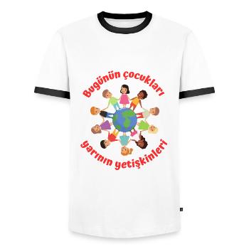 Bugünün çocukları yarının yetişkinleri - Männer Kontrast-T-Shirt - Weiß/Schwarz - Vorne - AI Model Female 172 light (172cm) & AI Model Male 178 dark (178cm)