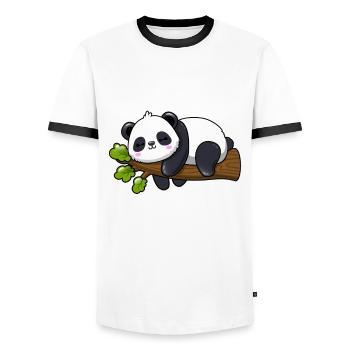 Panda - Ich bin nicht faul - im Energiespar Modus - Männer Kontrast-T-Shirt - Weiß/Schwarz - Vorne - AI Model Female 172 light (172cm) & AI Model Male 178 dark (178cm)