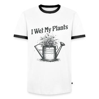 I Wet My Plants - Men's Ringer Shirt - white/black - Front - AI Model Female 172 light (172cm) & AI Model Male 178 dark (178cm)