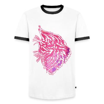 Cute Maine coon cat - Men's Ringer Shirt - white/black - Front - AI Model Female 172 light (172cm) & AI Model Male 178 dark (178cm)