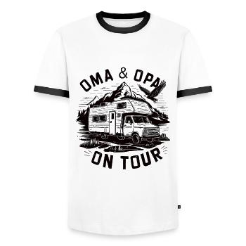 Grand-mère et grand-père en camping-car - T-shirt contrasté Homme - blanc/noir - Devant - AI Model Female 172 light (172cm) & AI Model Male 178 dark (178cm)