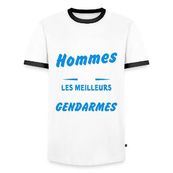 the best become gendarmes - Men's Ringer Shirt - white/black - Front - AI Model Female 172 light (172cm) & AI Model Male 178 dark (178cm)