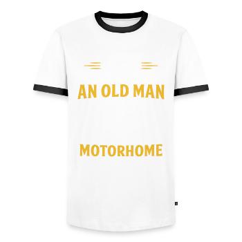 never underestimate an old man with a motorhome - Men's Ringer Shirt - white/black - Front - AI Model Female 172 light (172cm) & AI Model Male 178 dark (178cm)
