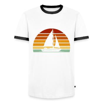 retro sailing captain sail t-shirt sailboat - Männer Kontrast-T-Shirt - Weiß/Schwarz - Vorne - AI Model Female 172 light (172cm) & AI Model Male 178 dark (178cm)