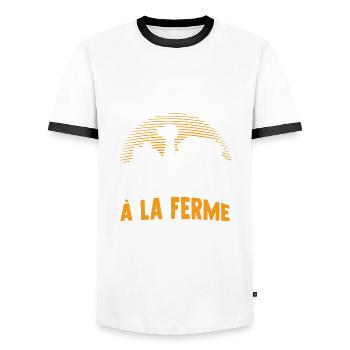 la vie est meilleure à la ferme - T-shirt contrasté Homme - blanc/noir - Devant - AI Model Female 172 light (172cm) & AI Model Male 178 dark (178cm)