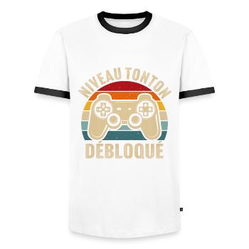 niveau tonton débloqué rétro oncle gamer geek - T-shirt contrasté Homme - blanc/noir - Devant - AI Model Female 172 light (172cm) & AI Model Male 178 dark (178cm)