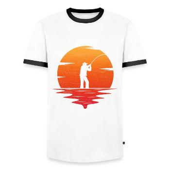 retro vintage fishing t-shirt fisherman gift - Men's Ringer Shirt - white/black - Front - AI Model Female 172 light (172cm) & AI Model Male 178 dark (178cm)