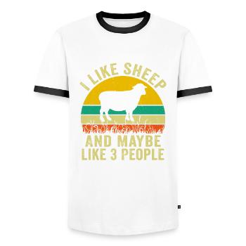 I like sheep and maybe 3 people - Men's Ringer Shirt - white/black - Front - AI Model Female 172 light (172cm) & AI Model Male 178 dark (178cm)