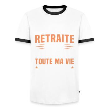 Retraité en 2023 cadeau retraité 2023 - T-shirt contrasté Homme - blanc/noir - Devant - AI Model Female 172 light (172cm) & AI Model Male 178 dark (178cm)