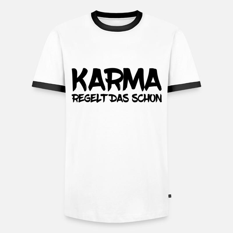 Karma regelt das schon - Männer Kontrast-T-Shirt - Weiß/Schwarz