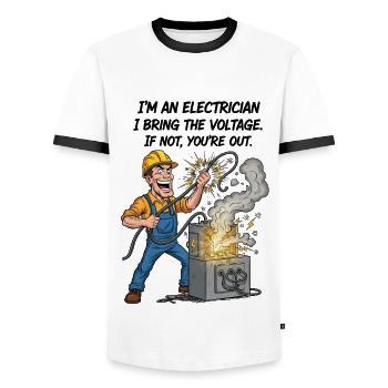 Elektriker Spannung Humor | Lustiger Strom - Männer Kontrast-T-Shirt - Weiß/Schwarz - Vorne - AI Model Female 172 light (172cm) & AI Model Male 178 dark (178cm)