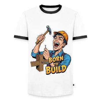 BORN TO BUILD: Mein Herz schlägt für's Handwerk! - Männer Kontrast-T-Shirt - Weiß/Schwarz - Vorne - AI Model Female 172 light (172cm) & AI Model Male 178 dark (178cm)