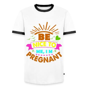 Mother Pregnant Baby Infant T-shirt Mom - Men's Ringer Shirt - white/black - Front - AI Model Female 172 light (172cm) & AI Model Male 178 dark (178cm)