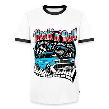 Rockabilly Vintage 50s Party Sock Hop Dance - Men's Ringer Shirt - white/black - Front - AI Model Female 172 light (172cm) & AI Model Male 178 dark (178cm)