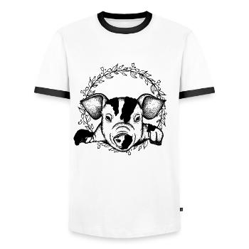 pig - Men's Ringer Shirt - white/black - Front - AI Model Female 172 light (172cm) & AI Model Male 178 dark (178cm)