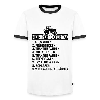 Landwirt traktor mein perfekter tag traktor - Männer Kontrast-T-Shirt - Weiß/Schwarz - Vorne - AI Model Female 172 light (172cm) & AI Model Male 178 dark (178cm)