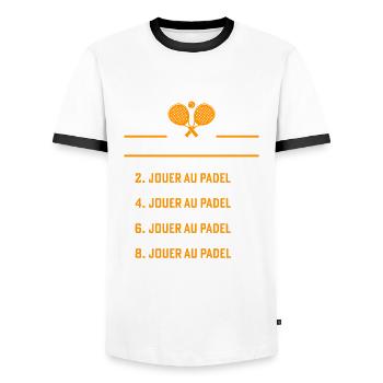 Ma journée parfaite Jouer au Padel - T-shirt contrasté Homme - blanc/noir - Devant - AI Model Female 172 light (172cm) & AI Model Male 178 dark (178cm)