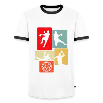 Handball Retro Handballer - Men's Ringer Shirt - white/black - Front - AI Model Female 172 light (172cm) & AI Model Male 178 dark (178cm)