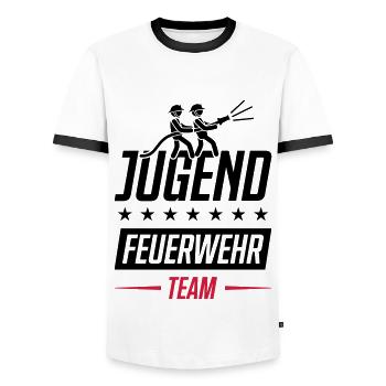 feuerwehr jugendfeuerwehr team - Männer Kontrast-T-Shirt - Weiß/Schwarz - Vorne - AI Model Female 172 light (172cm) & AI Model Male 178 dark (178cm)