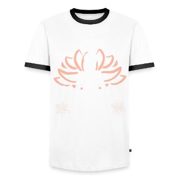 Lotus Love | Nature's Elegance and Affection - Men's Ringer Shirt - white/black - Front - AI Model Female 172 light (172cm) & AI Model Male 178 dark (178cm)