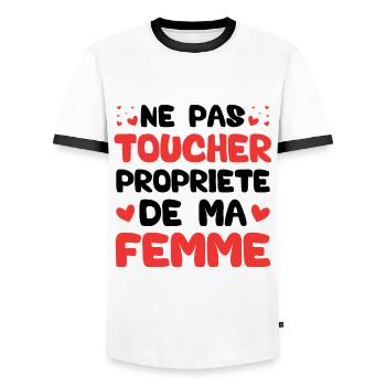 Ne pas toucher propriété de ma femme - T-shirt contrasté Homme - blanc/noir - Devant - AI Model Female 172 light (172cm) & AI Model Male 178 dark (178cm)